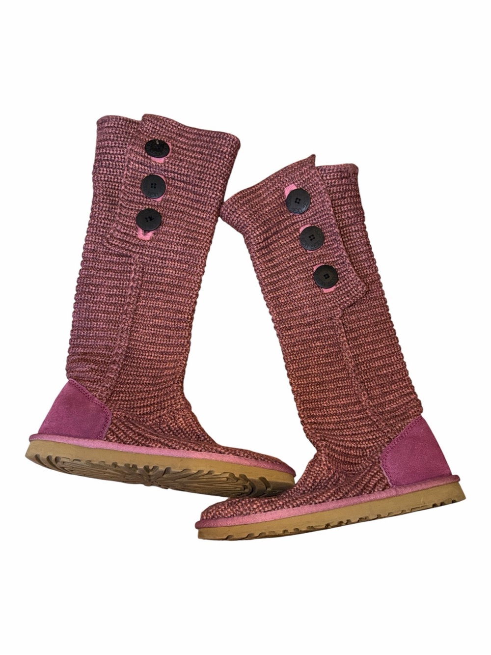 UGG Pink Knit Button Knee-High Boots